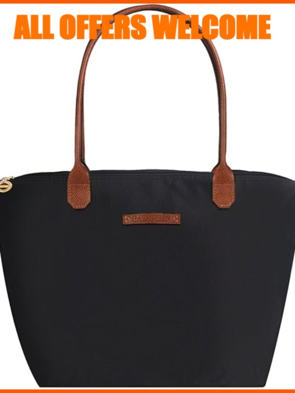 Waterproof Nylon Tote Bag with Zipper Lightweight Designer Handbag